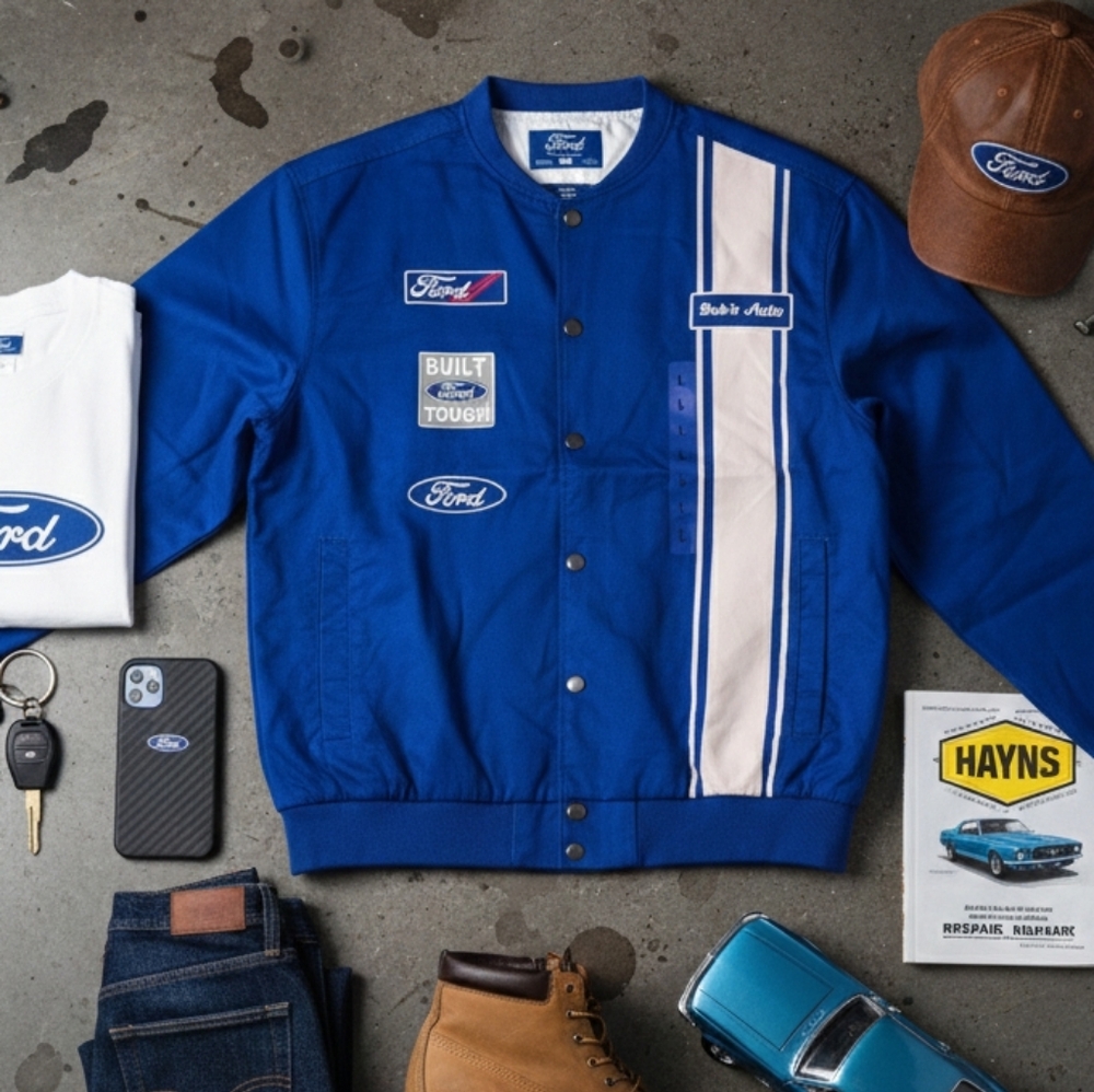 Ford Motor Company Blue Racing Bomber Jacket - L/XL